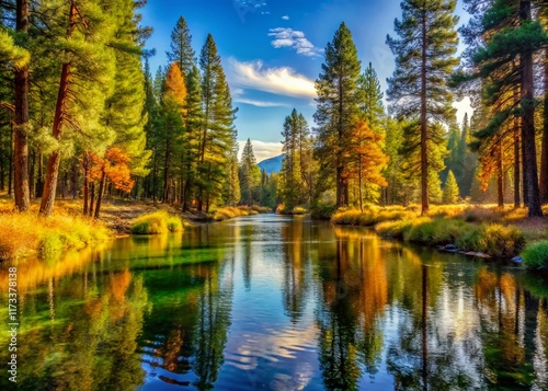 Majestic Ponderosa Pines Reflecting in Metolius River - Oregon Landscape Photography photo