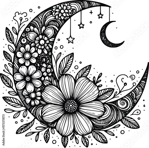 Moon Flowers svg file, Floral Moon svg, Dreams svg, Moon with Flowers Svg, Moon Flower cut file, Boho svg, Crescent Moon Png, Cricut, svg
