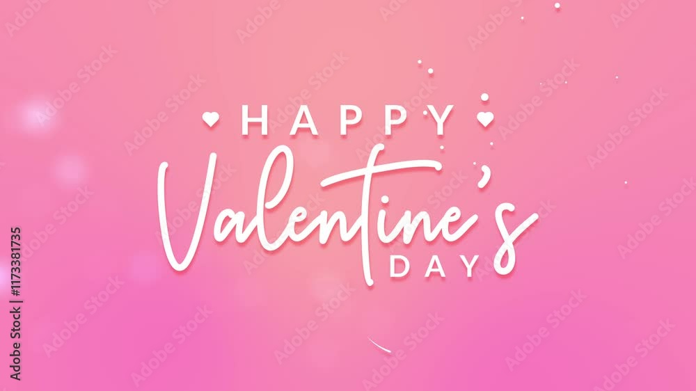 Happy Valentine's Day Text animation on beautiful pink gradient background with bokeh particles. Beautiful Animated lettering Handwritten for celebrating Valentines day. High Quality 4K Video