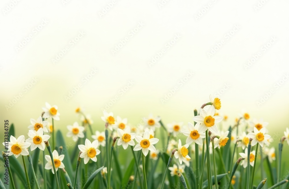 spring floral background. field of blooming daffodils on white. mockup for women's day spring floral background. field of blooming daffodils on white. mockup for women's day