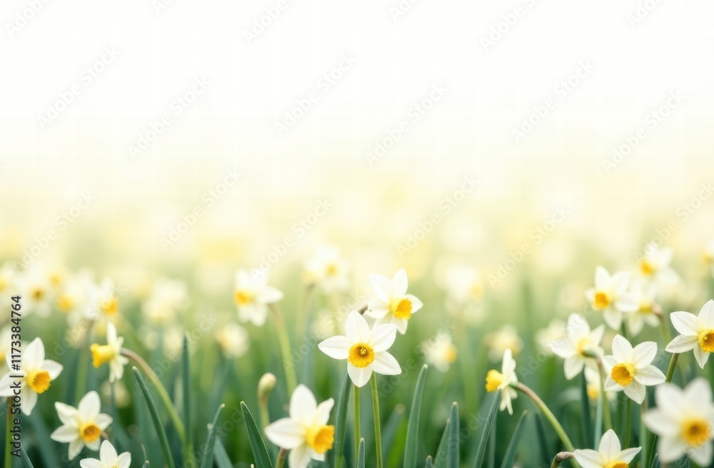 spring floral background. field of blooming daffodils on white. mockup for women's day spring floral background. field of blooming daffodils on white. mockup for women's day