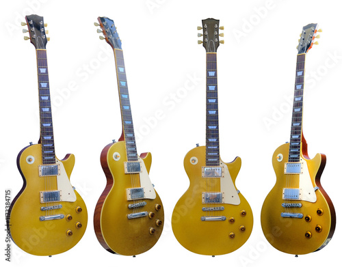Realistic electric guitar PNG set - gold Les Paul isolated on transparent background.