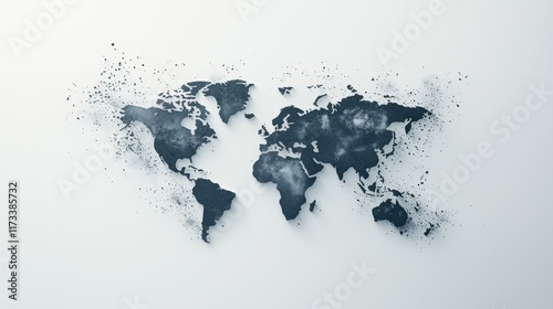 A minimalist world map using negative space to depict continents, creating a bold and contemporary look.
