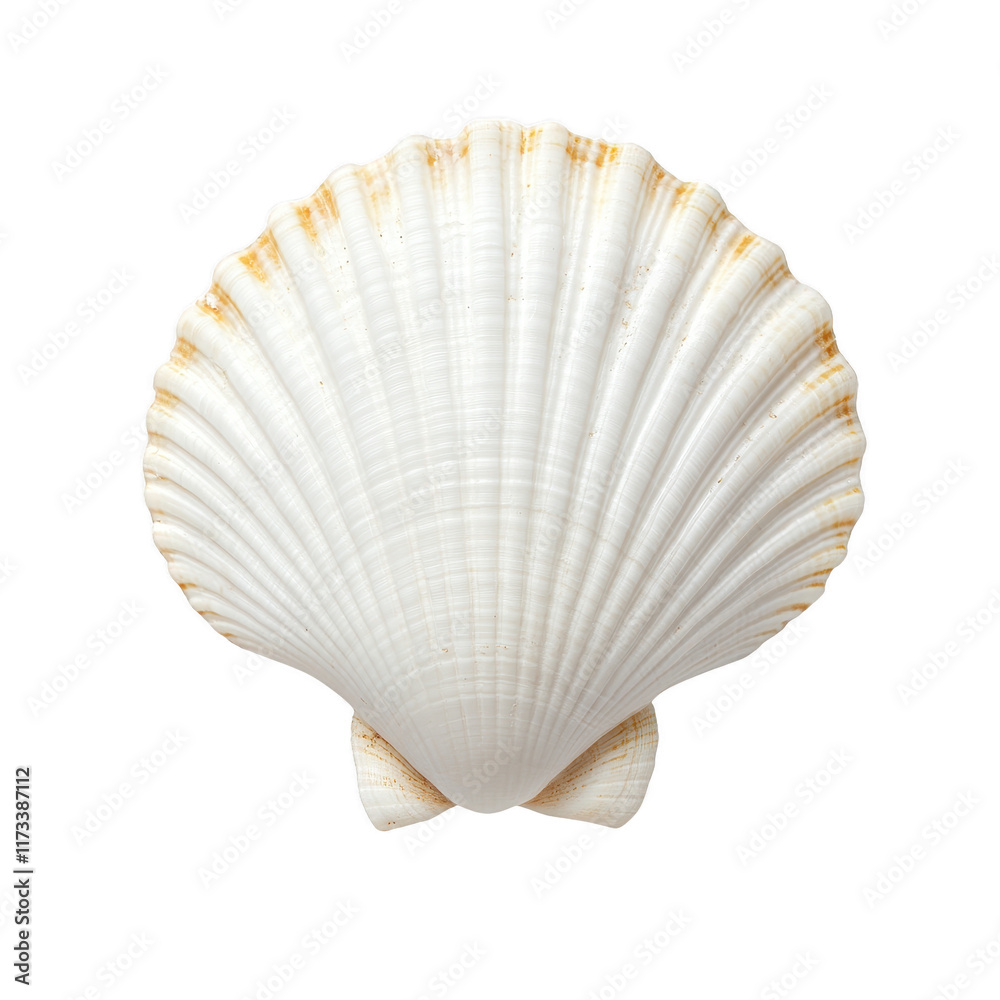 Beautiful white scallop shell with ridges and natural texture. Perfect for beach themed decor or marine studies Beautiful white scallop shell with ridges and natural texture. Perfect for beach themed decor or marine studies