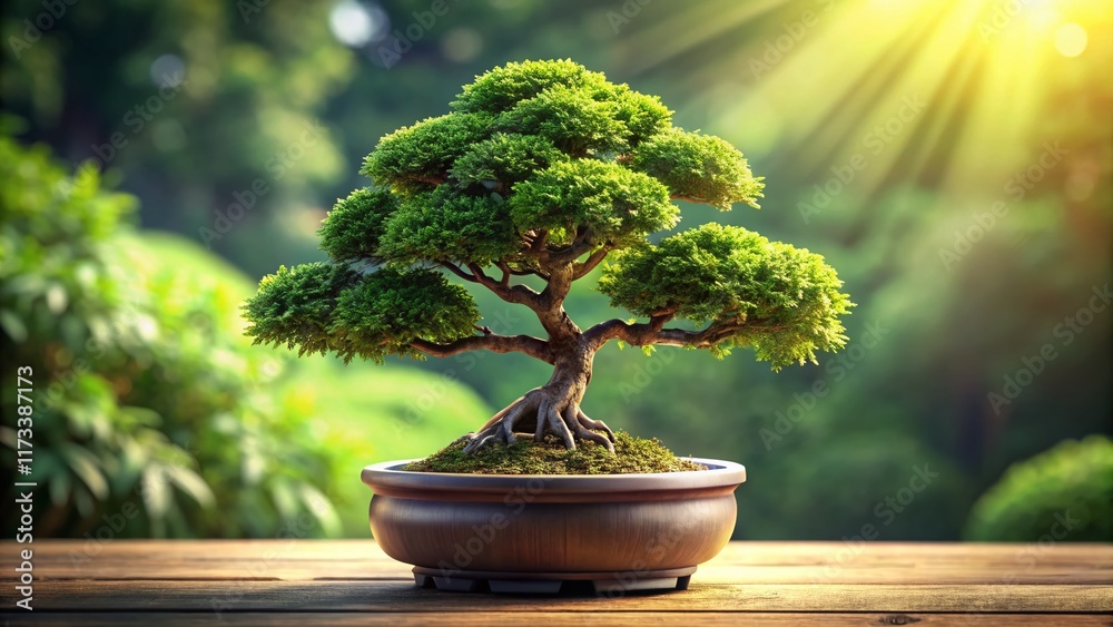 Miniature Bonsai Tree in Elegant Ceramic Vase, Zen Garden Decor, Peaceful Plant Miniature Bonsai Tree in Elegant Ceramic Vase, Zen Garden Decor, Peaceful Plant