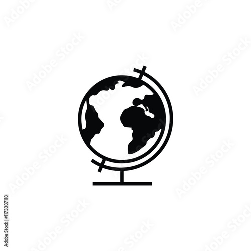 Black and white earth globe icon vector art illustration.