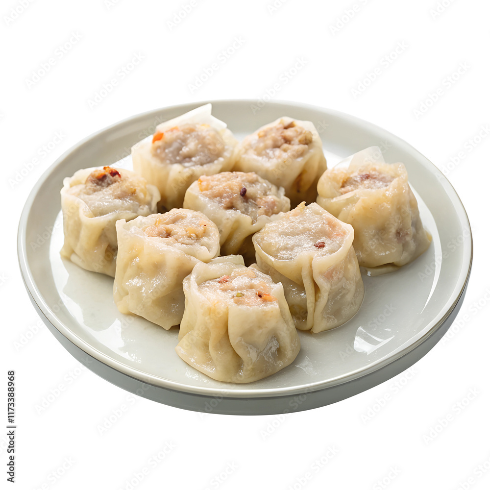A small plate of dim sum dumplings., isolated on a transparent background A small plate of dim sum dumplings., isolated on a transparent background