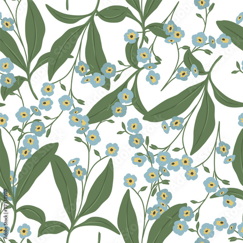 Flat vector forget-me-not flower seamless pattern