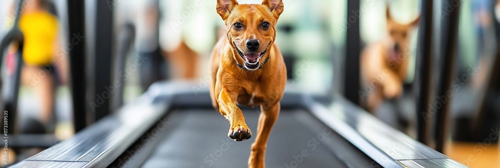 Happy dog running on a treadmill at the gym. (1) Happy dog running on a treadmill at the gym. (1)