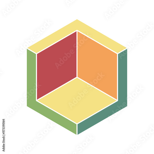 Stylish pastel hexagonal cube graphic.  Ideal for presentations, website backgrounds, or minimalist designs needing a modern, geometric touch.  Versatile and clean aesthetic.