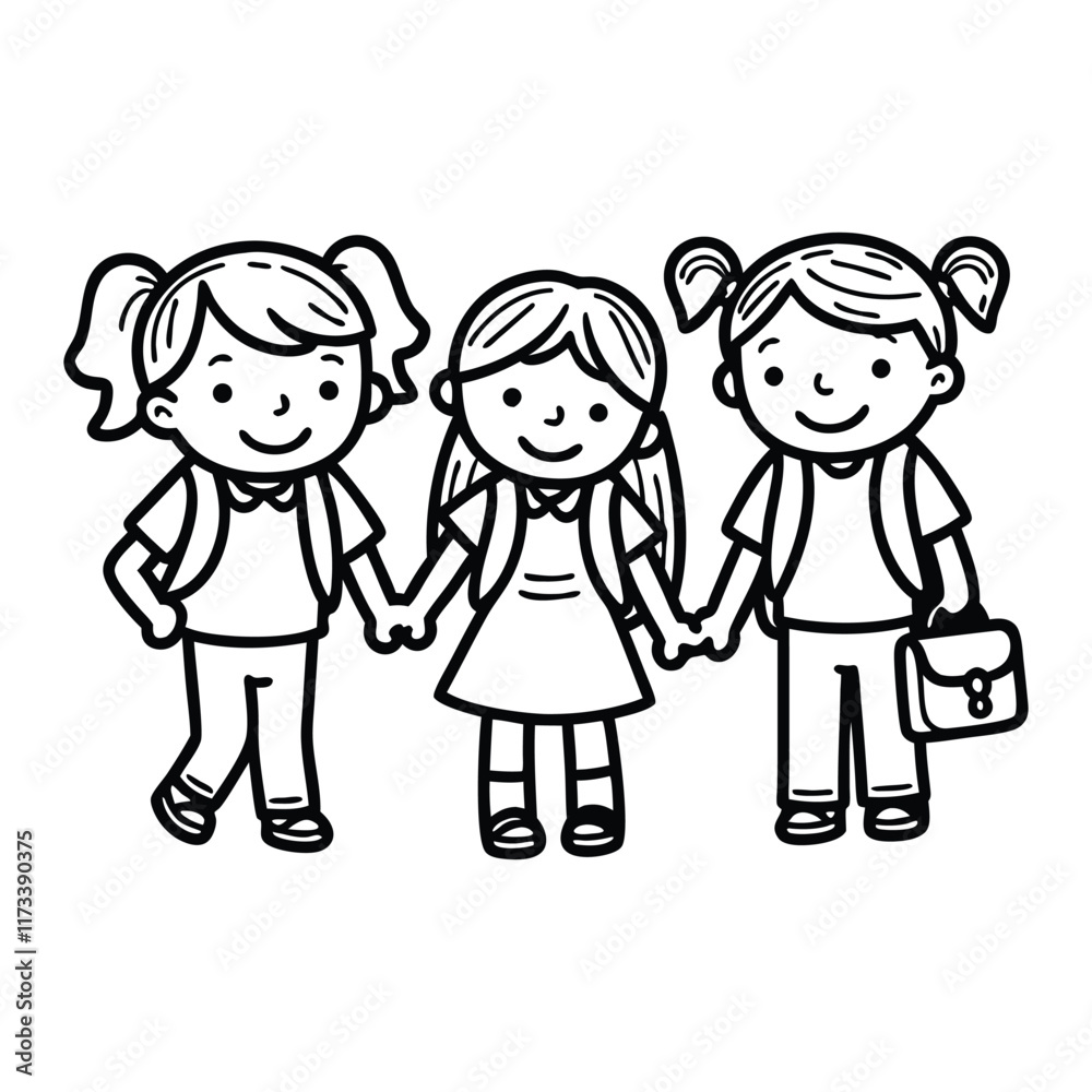 Children Black Outline Holding School Bag with a book Line art vector clipart illustration . Children Black Outline Holding School Bag with a book Line art vector clipart illustration .