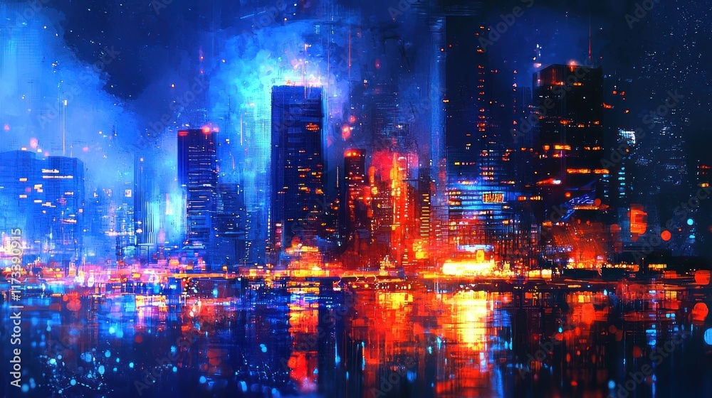 Fototapeta premium Cyberpunk Cityscape: Neon Nightscape