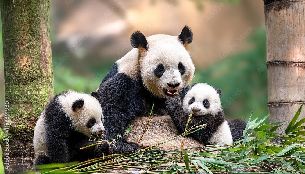 Fototapeta premium giant panda eating bamboo