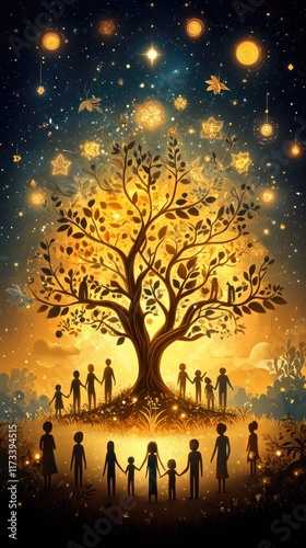 Spiritual abstractions of family constellations and ancestral ties. AI generated