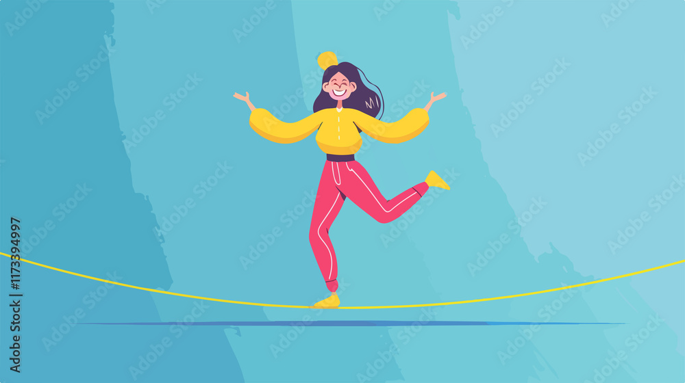 Balance and Confidence: Woman Finding Joy on Rope Balance and Confidence: Woman Finding Joy on Rope