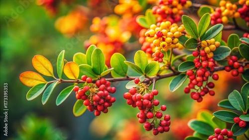 Minimalist Close-up of Zanthoxylum Bungeanum Flowers and Leaves photo