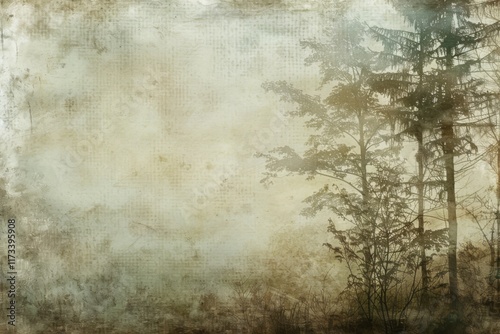 Serene Misty Forest Landscape: An Enchanting Vintage-Style Nature Photograph