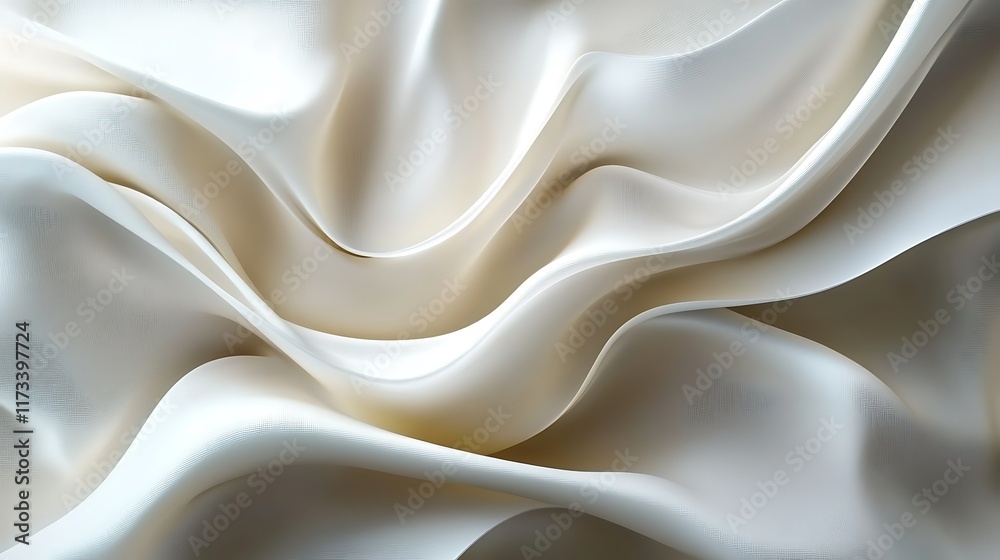 Fototapeta premium Elegant cream silk fabric waves, soft texture, luxurious background.