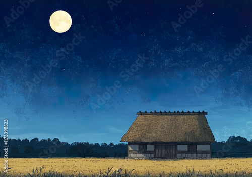 Comic house with full moon