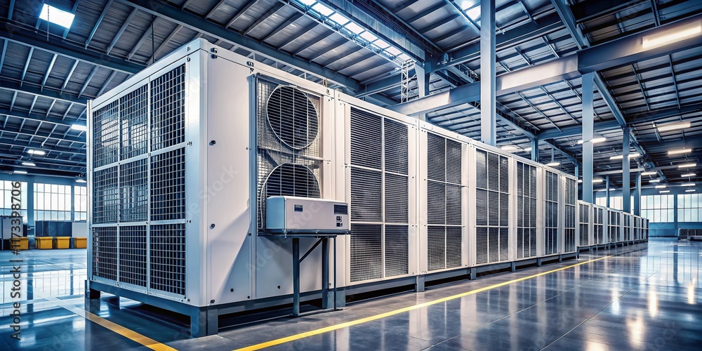 Fototapeta premium Minimalist Industrial HVAC: Warehouse Air Conditioning System