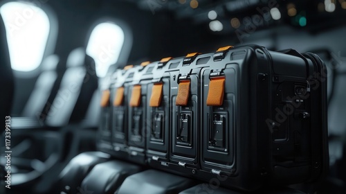 Closeup of the flight data recorder black box, ensuring crucial flight information is stored in case of an incident