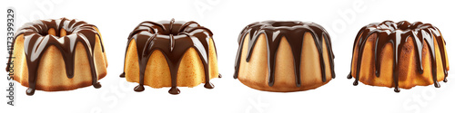 Delicious bundt cakes with rich chocolate glaze dripping down sides