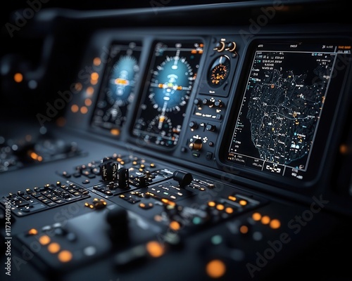 Closeup of the advanced avionics system with a 3D terrain map, guiding pilots through challenging terrain