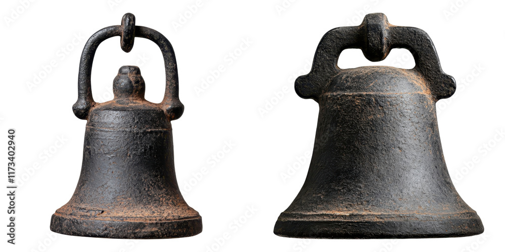Antique black cast iron bells with rugged texture and vintage charm Antique black cast iron bells with rugged texture and vintage charm
