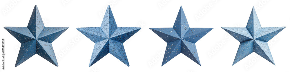 Blue star shaped objects with matte finish create unique decor Blue star shaped objects with matte finish create unique decor