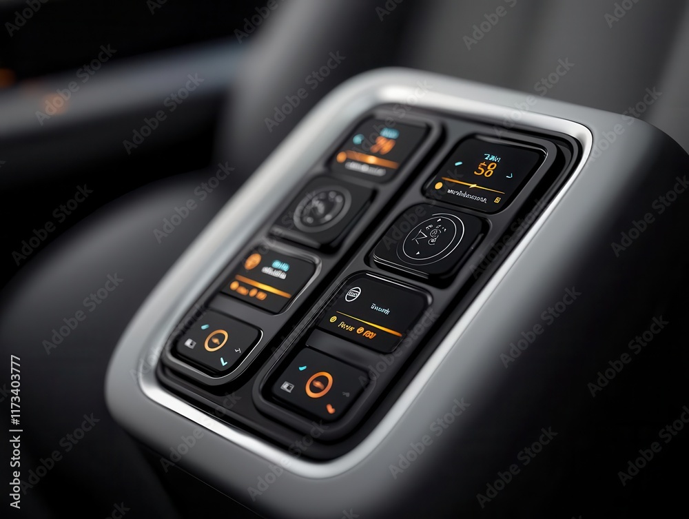 Closeup of the smart seat controls in first class, with builtin heating, massage, and adjustable positions Closeup of the smart seat controls in first class, with builtin heating, massage, and adjustable positions
