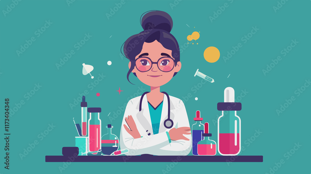 Professional Female Doctor with Medical Supplies in Vector Illustration Professional Female Doctor with Medical Supplies in Vector Illustration