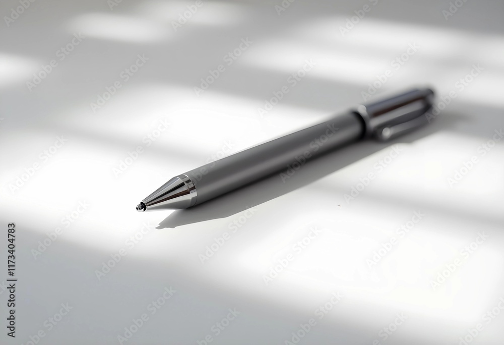 Beautiful Silver Pen Resting on a Soft Surface With Gentle Shadows and Light Reflections Beautiful Silver Pen Resting on a Soft Surface With Gentle Shadows and Light Reflections