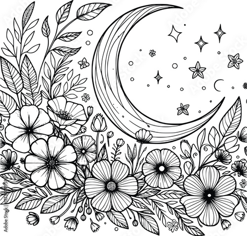 Moon Flowers svg file, Floral Moon svg, Dreams svg, Moon with Flowers Svg, Moon Flower cut file, Boho svg, Crescent Moon Png, Cricut, DXF