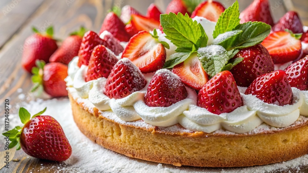Minimalist Strawberry Cake Detail: Close-up of Fresh Berries & Cream Minimalist Strawberry Cake Detail: Close-up of Fresh Berries & Cream