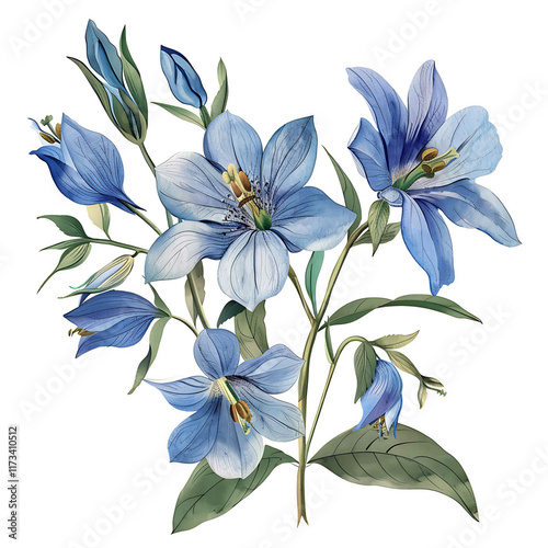 Vintage watercolor flower and wildflowers isolated on white background, old botanical illustration