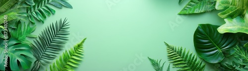 Wallpaper Mural Vibrant tropical leaves on serene green background, lush, natural display lush Torontodigital.ca