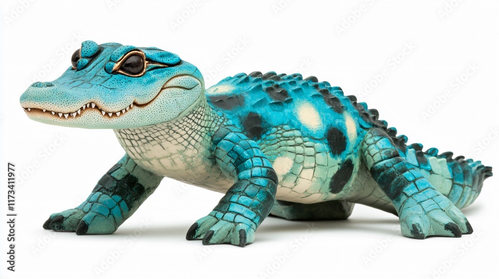Fototapeta premium Stunning Turquoise Alligator Figurine Artwork, Unique Reptile Sculpture, Detailed Animal Model
