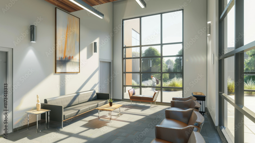 Fototapeta premium modern waiting area with empty billboard mockup