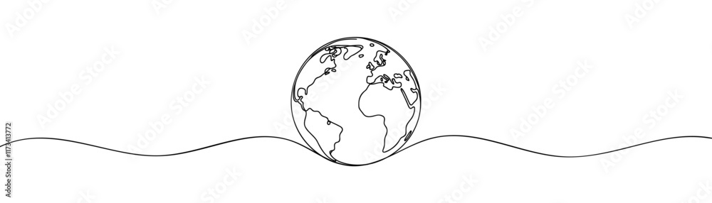 One line draws planet earth. Continuous line design graphic illustration One line draws planet earth. Continuous line design graphic illustration