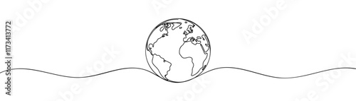 One line draws planet earth. Continuous line design graphic illustration