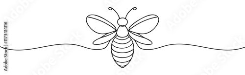 Continuous one line drawing of flying bee. Simple illustration of honey bee line art vector illustration.