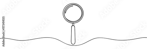 One continuous line illustration of magnifying glass. Continuous line drawing of magnifying glass lens. Vector illustration, Magnifying glass search symbol isolated