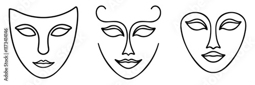 Theater masks line drawn illustration