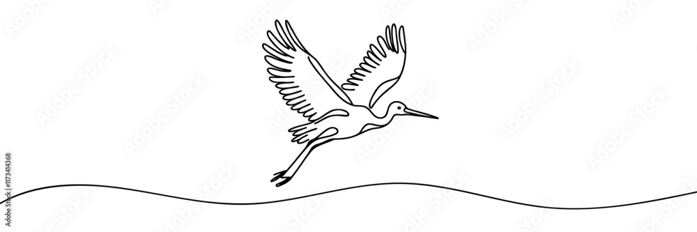 Obraz premium Heron stork single continuous one line out line vector art drawing on white background