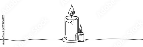 One continuous line drawing of wax or paraffin candle. Christmas home decoration and aromatherapy concept in simple linear style. Doodle Vector illustration
