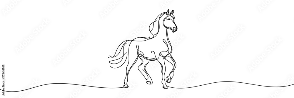 Obraz premium Horse Continuous one line drawing art. Horse for logo, tattoo, banner, poster and flyer. Manual work without artificial intelligence