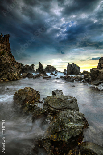 Pegadungan Beach at sunset, Lampung, Kelumbayan District, Tanggamus Regency, Indonesia photo