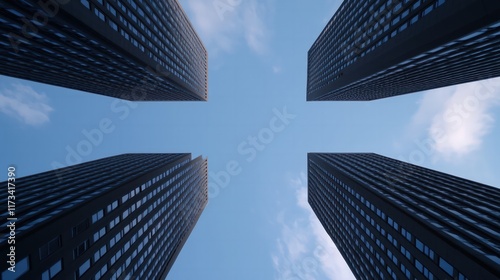 Urban Skyline Perspective City Center Ultra HD Image Clear Atmosphere Upward View Copy Space Concept