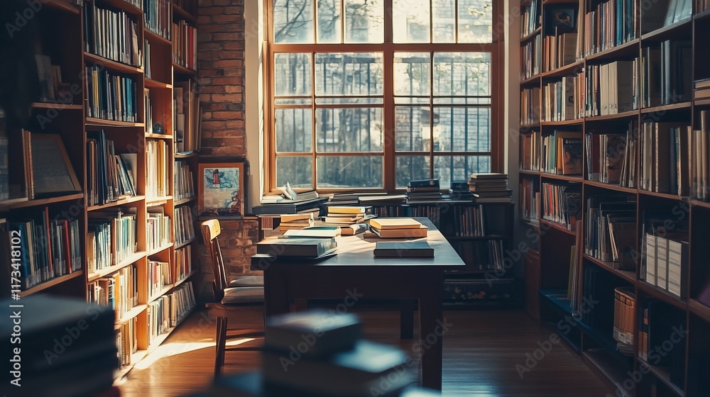 Fototapeta premium room library full book with aethetic view