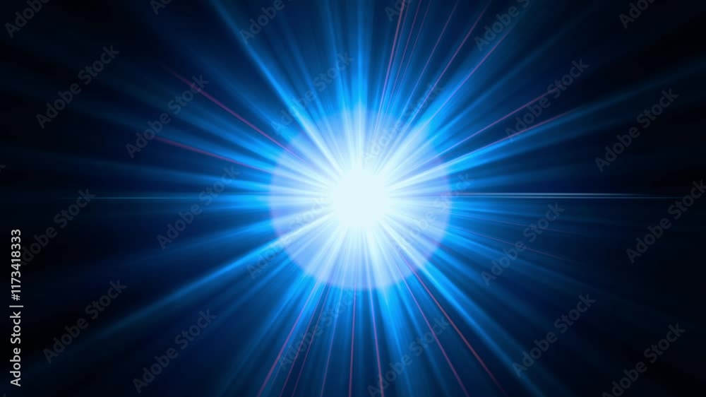 HD Bright light rays or sun lens flare, cinematic effect with moving blue shafts. Beautiful overlay animation glow vfx layer effect for other video footage or a background. 